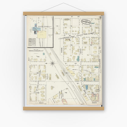 Old map wall art mockup — magnetic wood frame on white wall — Sanborn Fire Insurance Map from Ishpeming, Marquette County, Michigan (1884), Sheet #0002