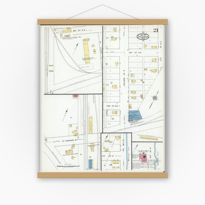 Old map wall art mockup — magnetic wood frame on white wall — Sanborn Fire Insurance Map from Saint Cloud, Stearns, Benton, and Sherburne Counties, Minnesota (1919), Sheet #0021