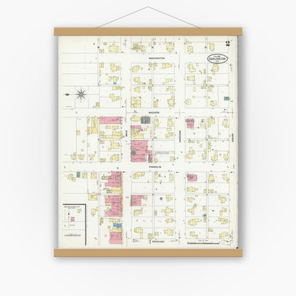 Old map wall art mockup — magnetic wood frame on white wall — Sanborn Fire Insurance Map from Darlington, Montgomery County, Indiana (1909), Sheet #0002