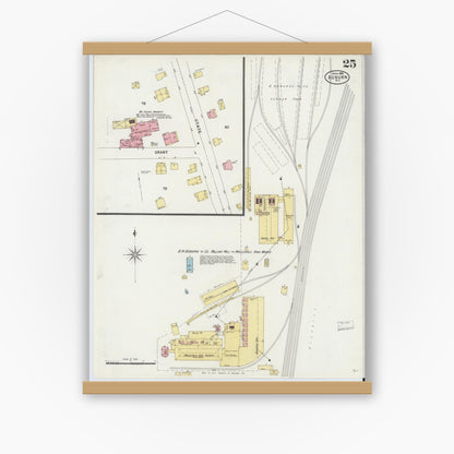 Old map wall art mockup — magnetic wood frame on white wall — Sanborn Fire Insurance Map from Auburn, Cayuga County, New York (1898), Sheet #0025