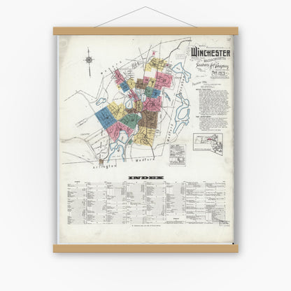 Old map wall art mockup — magnetic wood frame on white wall — Sanborn Fire Insurance Map from Winchester, Middlesex County, Massachusetts (1921), Sheet #0001