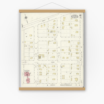Old map wall art mockup — magnetic wood frame on white wall — Sanborn Fire Insurance Map from Chillicothe, Peoria County, Illinois (1913), Sheet #0006