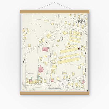 Old map wall art mockup — magnetic wood frame on white wall — Sanborn Fire Insurance Map from Arlington, Middlesex County, Massachusetts (1897), Sheet #0006