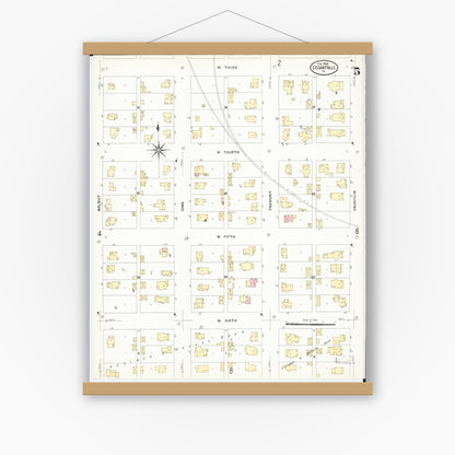 Old map wall art mockup — magnetic wood frame on white wall — Sanborn Fire Insurance Map from Cedar Falls, Black Hawk County, Iowa (1909), Sheet #0005