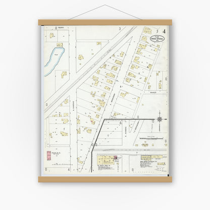 Old map wall art mockup — magnetic wood frame on white wall — Sanborn Fire Insurance Map from Green Springs, Sandusky And Seneca Counties, Ohio (1921), Sheet #0004