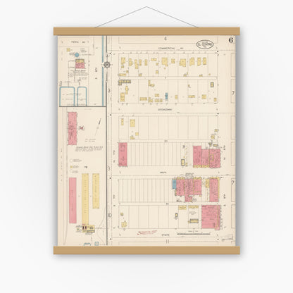 Old map wall art mockup — magnetic wood frame on white wall — Sanborn Fire Insurance Map from El Centro, Imperial County, California (1914), Sheet #0006