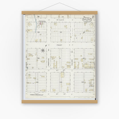 Old map wall art mockup — magnetic wood frame on white wall — Sanborn Fire Insurance Map from Ashland, Ashland County, Wisconsin (1886), Sheet #0007