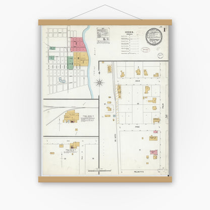 Old map wall art mockup — magnetic wood frame on white wall — Sanborn Fire Insurance Map from Titusville, Brevard County, Florida (1899) - Complete Map Set