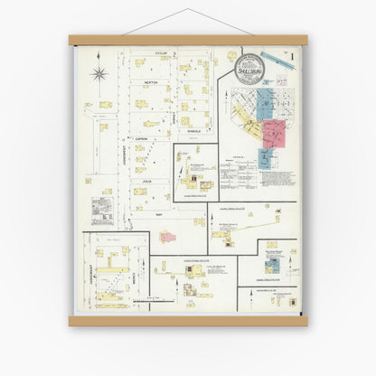 Old map wall art mockup — magnetic wood frame on white wall — Sanborn Fire Insurance Map from Shullsburg, Lafayette County, Wisconsin (1908) - Complete Map Set