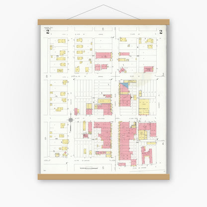 Old map wall art mockup — magnetic wood frame on white wall — Sanborn Fire Insurance Map from Mission, Hidalgo County, Texas (1933), Sheet #0002