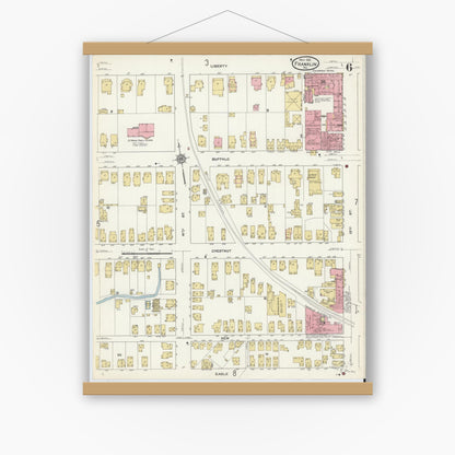 Old map wall art mockup — magnetic wood frame on white wall — Sanborn Fire Insurance Map from Franklin, Venango County, Pennsylvania (1912), Sheet #0006