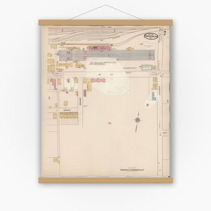 Old map wall art mockup — magnetic wood frame on white wall — Sanborn Fire Insurance Map from Parkesburg, Chester County, Pennsylvania (1934), Sheet #0007