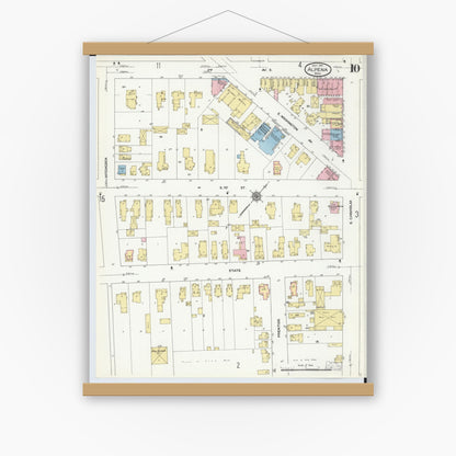 Old map wall art mockup — magnetic wood frame on white wall — Sanborn Fire Insurance Map from Alpena, Alpena County, Michigan (1910), Sheet #0010