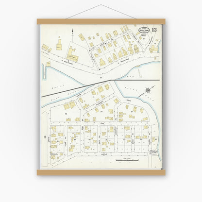 Old map wall art mockup — magnetic wood frame on white wall — Sanborn Fire Insurance Map from Wareham, Plymouth County, Massachusetts (1912), Sheet #0012