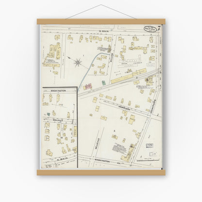 Old map wall art mockup — magnetic wood frame on white wall — Sanborn Fire Insurance Map from Natick, Middlesex County, Massachusetts (1888), Sheet #0007