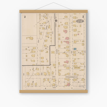 Old map wall art mockup — magnetic wood frame on white wall — Sanborn Fire Insurance Map from Georgetown, Brown County, Ohio (1922), Sheet #0002