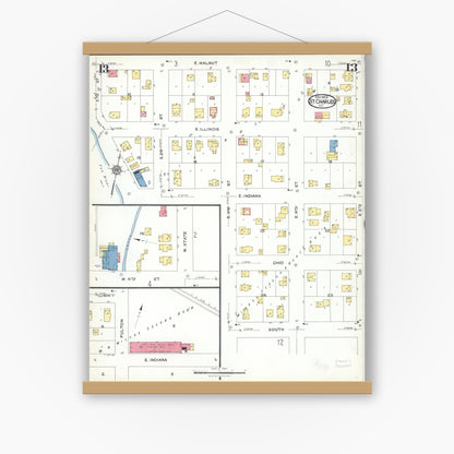 Old map wall art mockup — magnetic wood frame on white wall — Sanborn Fire Insurance Map from Saint Charles, Kane County, Illinois (1923), Sheet #0013