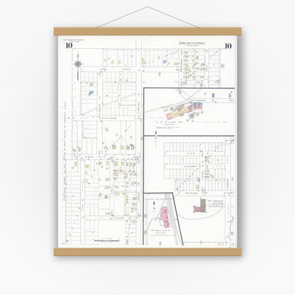 Old map wall art mockup — magnetic wood frame on white wall — Sanborn Fire Insurance Map from Port Washington, Ozaukee County, Wisconsin (1938), Sheet #0010