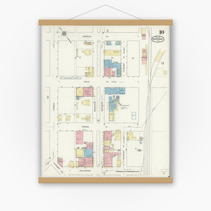 Old map wall art mockup — magnetic wood frame on white wall — Sanborn Fire Insurance Map from Kissimmee, Osceola County, Florida (1914), Sheet #0010