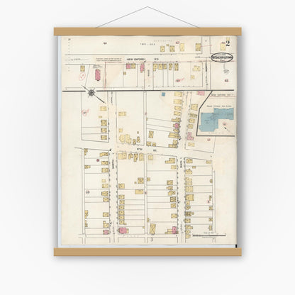 Old map wall art mockup — magnetic wood frame on white wall — Sanborn Fire Insurance Map from McSherrystown, Adams County, Pennsylvania (1940), Sheet #0002