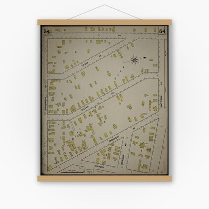 Old map wall art mockup — magnetic wood frame on white wall — Sanborn Fire Insurance Map from New Jersey Coast, New Jersey Coast, New Jersey (1890), Sheet #0054