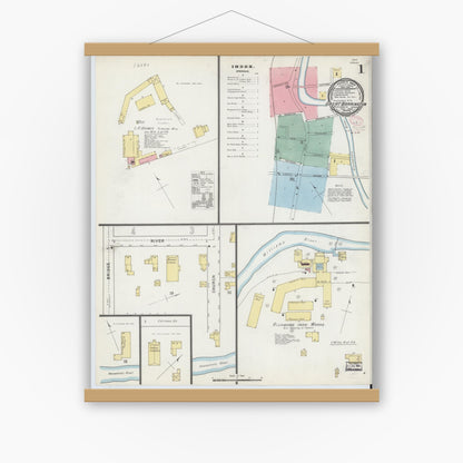 Old map wall art mockup — magnetic wood frame on white wall — Sanborn Fire Insurance Map from Great Barrington, Berkshire County, Massachusetts (1895) - Complete Map Set
