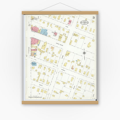 Old map wall art mockup — magnetic wood frame on white wall — Sanborn Fire Insurance Map from Williamston, Ingham County, Michigan (1910), Sheet #0003
