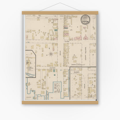 Old map wall art mockup — magnetic wood frame on white wall — Sanborn Fire Insurance Map from Edenton, Chowan County, North Carolina (1885), Sheet #0001