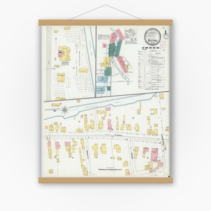 Old map wall art mockup — magnetic wood frame on white wall — Sanborn Fire Insurance Map from Whitehall, Washington County, New York (1901), Sheet #0001