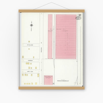 Old map wall art mockup — magnetic wood frame on white wall — Sanborn Fire Insurance Map from Flint, Genesee County, Michigan (1909), Sheet #0037