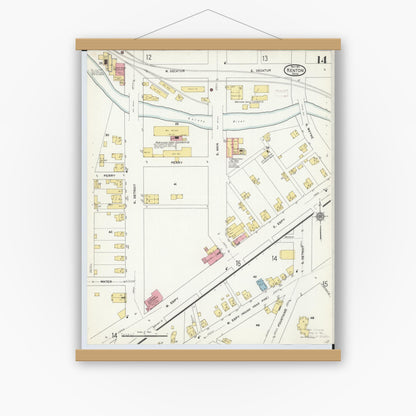 Old map wall art mockup — magnetic wood frame on white wall — Sanborn Fire Insurance Map from Kenton, Hardin County, Ohio (1911), Sheet #0014