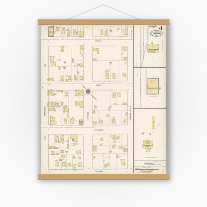 Old map wall art mockup — magnetic wood frame on white wall — Sanborn Fire Insurance Map from Concord, Contra Costa County, California (1912), Sheet #0004