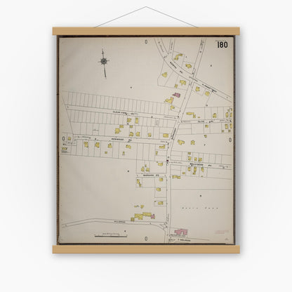 Old map wall art mockup — magnetic wood frame on white wall — Sanborn Fire Insurance Map from Worcester, Worcester County, Massachusetts (1910), Sheet #0180