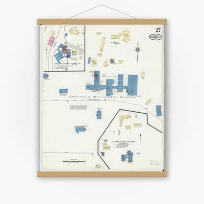 Old map wall art mockup — magnetic wood frame on white wall — Sanborn Fire Insurance Map from Faribault, Rice County, Minnesota (1921), Sheet #0027