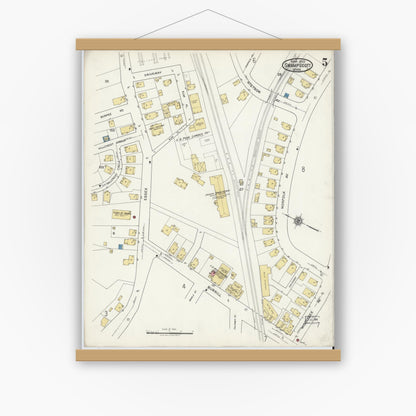 Old map wall art mockup — magnetic wood frame on white wall — Sanborn Fire Insurance Map from Swampscott, Essex County, Massachusetts (1920), Sheet #0005
