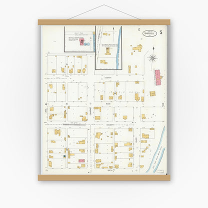 Old map wall art mockup — magnetic wood frame on white wall — Sanborn Fire Insurance Map from Brookville, Franklin County, Indiana (1906), Sheet #0005