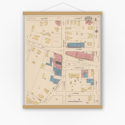 Old map wall art mockup — magnetic wood frame on white wall — Sanborn Fire Insurance Map from Marianna, Jackson County, Florida (1922), Sheet #0002