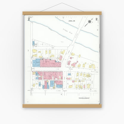 Old map wall art mockup — magnetic wood frame on white wall — Sanborn Fire Insurance Map from Elmore, Ottawa County, Ohio (1948), Sheet #0002