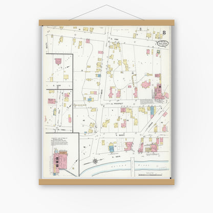 Old map wall art mockup — magnetic wood frame on white wall — Sanborn Fire Insurance Map from Galena, Jo Daviess County, Illinois (1912), Sheet #0008