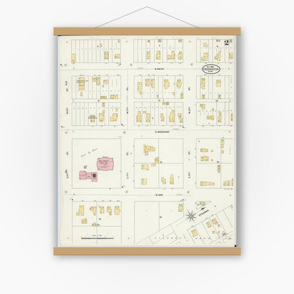 Old map wall art mockup — magnetic wood frame on white wall — Sanborn Fire Insurance Map from Crookston, Polk County, Minnesota (1906), Sheet #0002