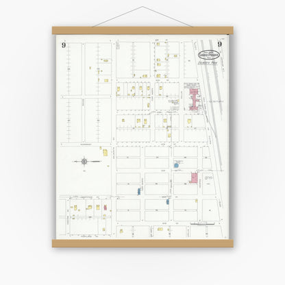Old map wall art mockup — magnetic wood frame on white wall — Sanborn Fire Insurance Map from Grand Prairie, Dallas County, Texas (1929), Sheet #0009