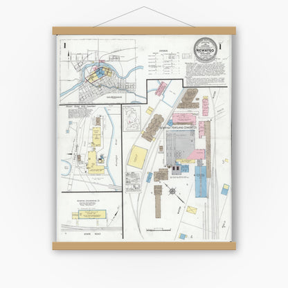 Old map wall art mockup — magnetic wood frame on white wall — Sanborn Fire Insurance Map from Newaygo, Newaygo County, Michigan (1930) - Complete Map Set