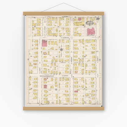 Old map wall art mockup — magnetic wood frame on white wall — Sanborn Fire Insurance Map from Alliance, Stark County, Ohio (1921), Sheet #0019