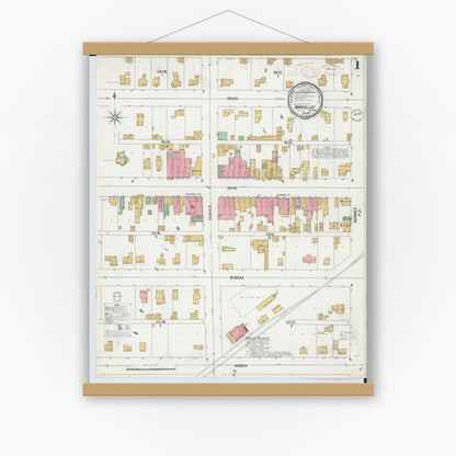 Old map wall art mockup — magnetic wood frame on white wall — Sanborn Fire Insurance Map from Marcellus, Cass County, Michigan (1899) - Complete Map Set