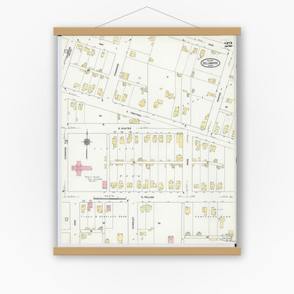 Old map wall art mockup — magnetic wood frame on white wall — Sanborn Fire Insurance Map from Delaware, Delaware County, Ohio (1911), Sheet #0022