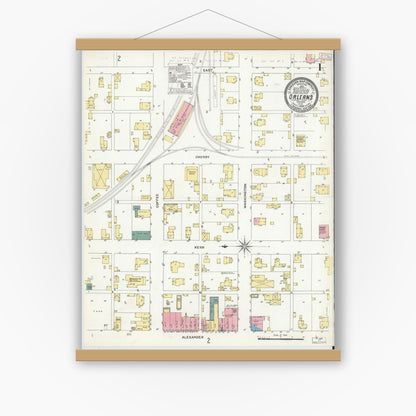 Old map wall art mockup — magnetic wood frame on white wall — Sanborn Fire Insurance Map from Orleans, Orange County, Indiana (1909) - Complete Map Set