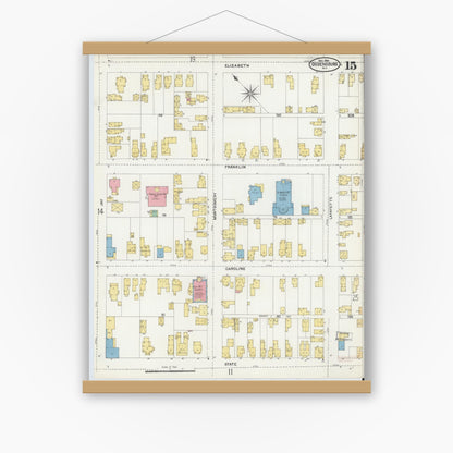 Old map wall art mockup — magnetic wood frame on white wall — Sanborn Fire Insurance Map from Ogdensburg, St. Lawrence County, New York (1904), Sheet #0015