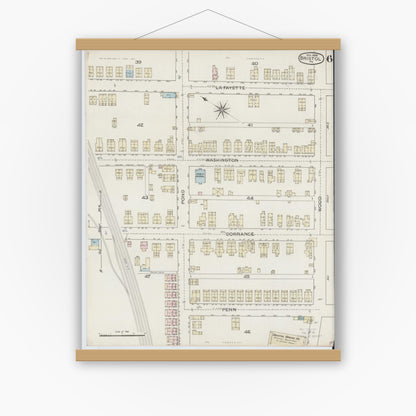 Old map wall art mockup — magnetic wood frame on white wall — Sanborn Fire Insurance Map from Bristol, Bucks County, Pennsylvania (1886), Sheet #0006