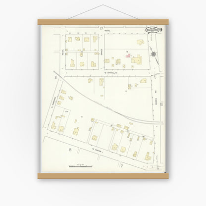 Old map wall art mockup — magnetic wood frame on white wall — Sanborn Fire Insurance Map from Waxahachie, Ellis County, Texas (1914), Sheet #0009