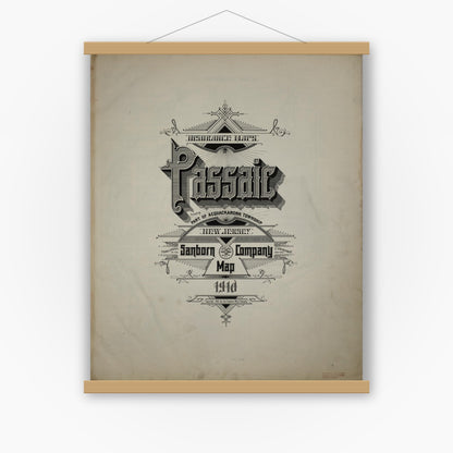 Old map wall art mockup — magnetic wood frame on white wall — Sanborn Fire Insurance Map from Passaic, Passaic County, New Jersey (1910), Sheet #0001